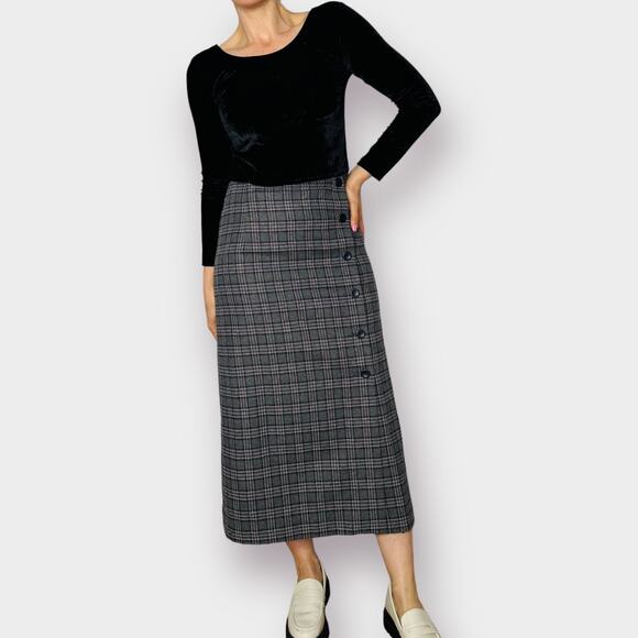 90s‎ Gray Purple Button Front Wool Skirt - Picture 2 of 5